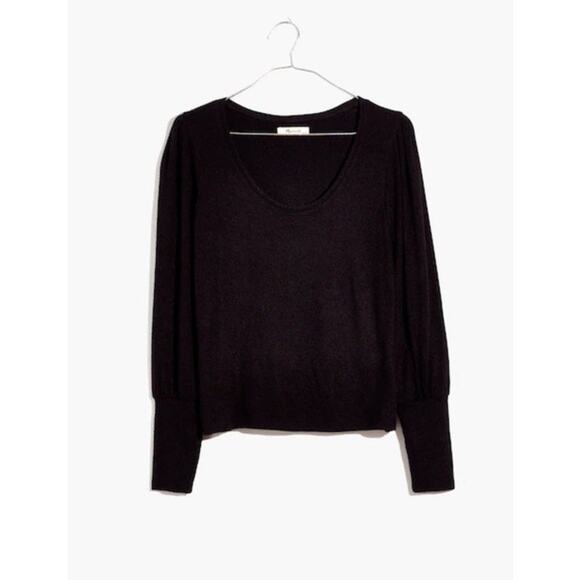 Madewell Top Women's Medium Black Puff Long Sleeve Scoopneck Blouse Soft - Picture 2 of 8